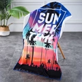 Quick-dry microfiber beach towel with palm tree sunset print and SUN MER TIME text - 70*150cm / Sunset