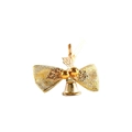 Golden Christmas bow ornament with two bells and leaf detail for holiday DIY decor - Style 42-Gold Bow with Sequin Double Bells