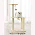Multi-level sisal cat tree with wooden platforms and hanging ball, size 40x40x39+39cm - Solid Wood Multi-Functional Jumping Platform