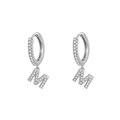 Silver letter M alphabet hoop earrings with micro-paved cubic zirconia stones - Letter M / Silver
