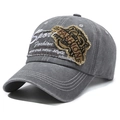 Donkergrijze gewassen baseballpet met vintage tijgerpatch en sportieve borduursels - Grijs