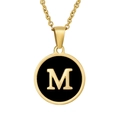 Collier en acier inoxydable plaqué or 18K avec pendentif rond noir et lettre M dorée - Initiale M