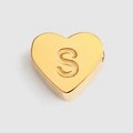 Heart-shaped gold titanium steel bead with embossed letter S for DIY jewelry making - Letter S / Gold