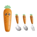 Carrot shaped toddler cutlery set with stainless steel spoon and fork in storage box - 3pcs Set with Plastic Case