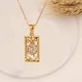 Gold plated stainless steel Tarot Wheel of Fortune necklace with white enamel and zircons - Wheel Gear / Steel