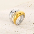 Detail of fluid two-tone gold and silver plated titanium ring on stone display - US 6 / Two-tone (KR110694-KJX)