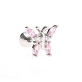 Silver butterfly cartilage earring with pink marquise zircon and screw ball back - Pink/Silver/Large