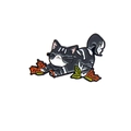 Broche chat tigré gris amusante sautant sur des feuilles d'érable colorées - Chat Rayé Gris Noir Avec Feuilles (CC2107)