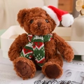 Brown plush teddy bear wearing a red Christmas hat and green knitted scarf decor - Gift Bag Only (No Bear) / Corresponding Version for Green Xmas Scarf Dark Brown Bear