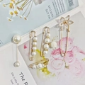 Five-piece gold safety pin brooch set with white pearls and crystal floral accents - No. 25 White Flower Pin 5-Piece Set