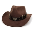 Cappello da cowboy western classico in lana marrone con fascia in pelle e borchie - M (56-58cm) / caffè