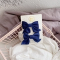 Close-up of navy blue fabric bow hair clips set on handmade paper display card - 2 Pcs/Set / Navy Blue