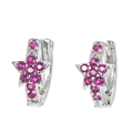 Chic silver star huggie earrings featuring micro-pave pink cubic zirconia stones - Silver - Red Zirconia