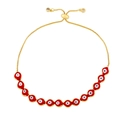 Detail of red Evil Eye charms on gold adjustable chain bracelet with sliding ball clasp - Red