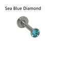 Aquamarine crystal labret stud in polished stainless steel with flat back design - Aqua Blue Zircon