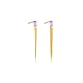 Orecchini in argento S925 con pietra viola rettangolare e ciondolo a cono dorato su fondo bianco - Argento S925/Placcato oro 18 carati / Oro con pietra viola