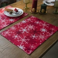 Red Christmas snowflake table mat on dark wood table with festive holiday settings - 32*45cm / Red Snowflake