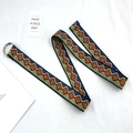 Detail of bohemian geometric pattern canvas belt with silver double D-ring buckle - Ethnic Style E