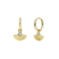 Elegant gold fan-shaped drop earrings with zircon crystals on a white background - 24K / Gold White Rhinestone Style (JQH0010-G-1)