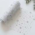 White tulle roll with silver glitter snowflake patterns for Christmas tree DIY decor - Width 20cm x Length 9.1m / Silver Snowflake