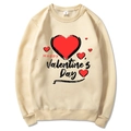 Beige crewneck sweatshirt with red heart and Happy Valentine's Day print design - S / Tops / Khaki (311)