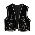 Ethno-Samtweste für Damen mit goldener Pailletten-Blumenstickerei auf Schwarz - XS / Schwarz