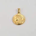 Macro detail of gold stainless steel religious pendant with Ecce Homo relief engraving - Gold-Round Portrait