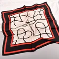 Elegant square silk scarf with red border and black geometric heart pattern - 70-210 Black