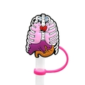Cartoon ribcage and heart silicone straw cover with pink ring attachment - 1718-18 Organs Combination