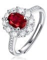 Adjustable 925 silver ring with red oval gemstone and white zircon accents - R10849 Lab Ruby 5*7mm (With Certificate & Box) / Adjustable Open