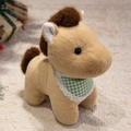 Cute light brown plush pony doll with dark brown mane and green plaid bib accessory - Brown