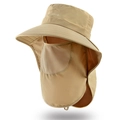 Khaki outdoor sun hat with wide brim, mesh face cover, and neck flap for UV protection - Khaki