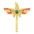 Golden dragonfly pendant with red enamel wings and sparkling green drop crystals - Red Enamel & Green Zircon Dragonfly Style (24)