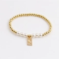 Minimalist gold moon pendant pearl bracelet with cubic zirconia and metal beads - Crescent Moon Square Frame Pendant