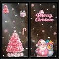 Pink 3D Christmas window clings featuring Santa Claus, a pink tree, and snowflakes - Set of 2 BQ615+616