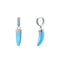 Sky blue horn-shaped earrings with 925 silver metal hoop and sparkling zircon stones - 24K / Silver Sky Blue Horn (JQH0067-SS-1)