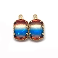 Rectangle natural stone pendant with red and blue gradient in gold plated frame - 11x18mm / No. 2 (Red Blue Gradient)