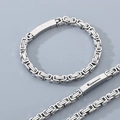 Conjunto de collar y pulsera de cadena bizantina en acero de titanio plateado para hombre - Pulsera 22cm / 6mm / Color Acero