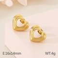 Pendientes de corazón hueco en acero dorado de 18K, diseño minimalista de 16x14 mm - Dorado (KE116084-GC)