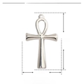 Detailed size chart of a 44x25mm silver stainless steel Ankh cross pendant - Classic Ankh Cross / Silver