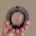 Girl's black hair comb headband featuring cute pink strawberry charms for hair styling - 3# Strawberry