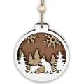 Detailed view of multilayered wooden Christmas ornament with forest and animal carvings - Squirrel (JM01994)