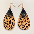 Boucles d'oreilles en cuir léopard avec design géométrique losange et goutte d'eau - Style d'Épissage Larme Rhombe Léopard Noir (19)