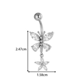 Silver stainless steel belly button ring featuring butterfly and flower zircon charms - Butterfly Small Flower Style (2612-4#) / Silver