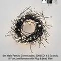 6-pack warm white 200 LED string lights 6m with black wire and 8-mode remote control - 36m 1200LED Plug-in Set / Black Wire Warm White