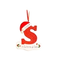 Detail of red glitter letter S Christmas ornament with a Santa hat and banner - Letter S