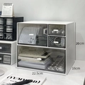 White and gray stackable desk organizer with drawers for stationery storage, 22.5x16x20cm - 1 Layer 1 Draw + 1 Layer 3 Draw (Combo White/Black)