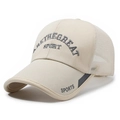 Cream mesh trucker hat featuring THE GREAT SPORT embroidery and breathable back panels - Adjustable / Khaki