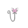 Silver butterfly nose hoop featuring pink teardrop crystals in a minimalist design - Pink Gem Butterfly Style (FNN3111805)