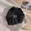 Elastic black scrunchie with lace texture, minimalist Korean style hair tie for women - Black Large